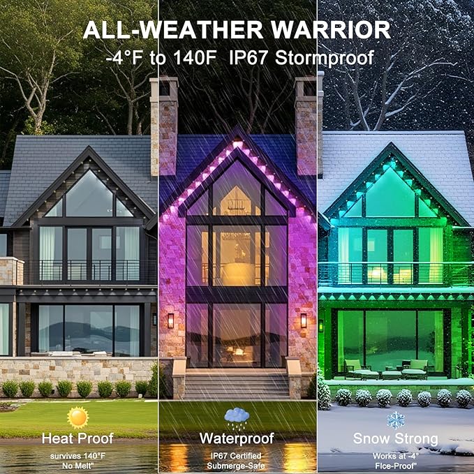 100FT Permanent Outdoor Lights, Smart RGB Eaves Lights with App/Remote Control, LED IP67 Waterproof Outdoor Lighting for Halloween Christmas Holidays Daily Party House Roof Lighting (100FT)