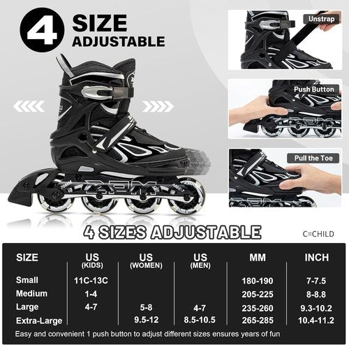 2PM SPORTS Adjustable Flashing Inline Skates - Light-Up Wheels for Kids & Adults | Fun & Colorful