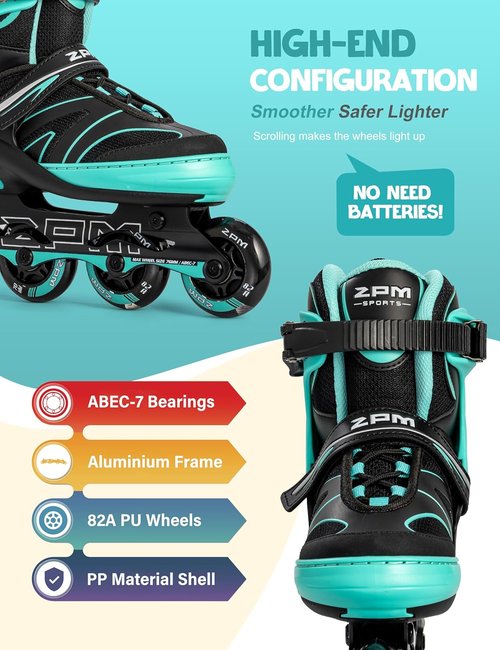 2PM SPORTS Kids Adjustable Inline Skates - Light Up Wheels for Ages 4-12 | Perfect for Beginners