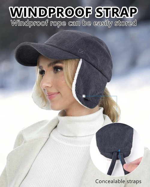GADIEMKENSD Winter Trapper Hat - Ear Warmer Flaps & Corduroy Design for Men and Women