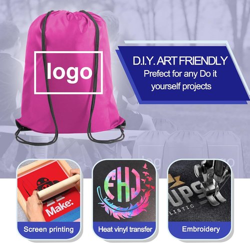 BeeGreen Drawstring Backpack - X-Large Heavy Duty Cinch Sack | 22.4" L x 17.5" W, Machine Washable, Black & Pink - Perfect for Gym & Sports