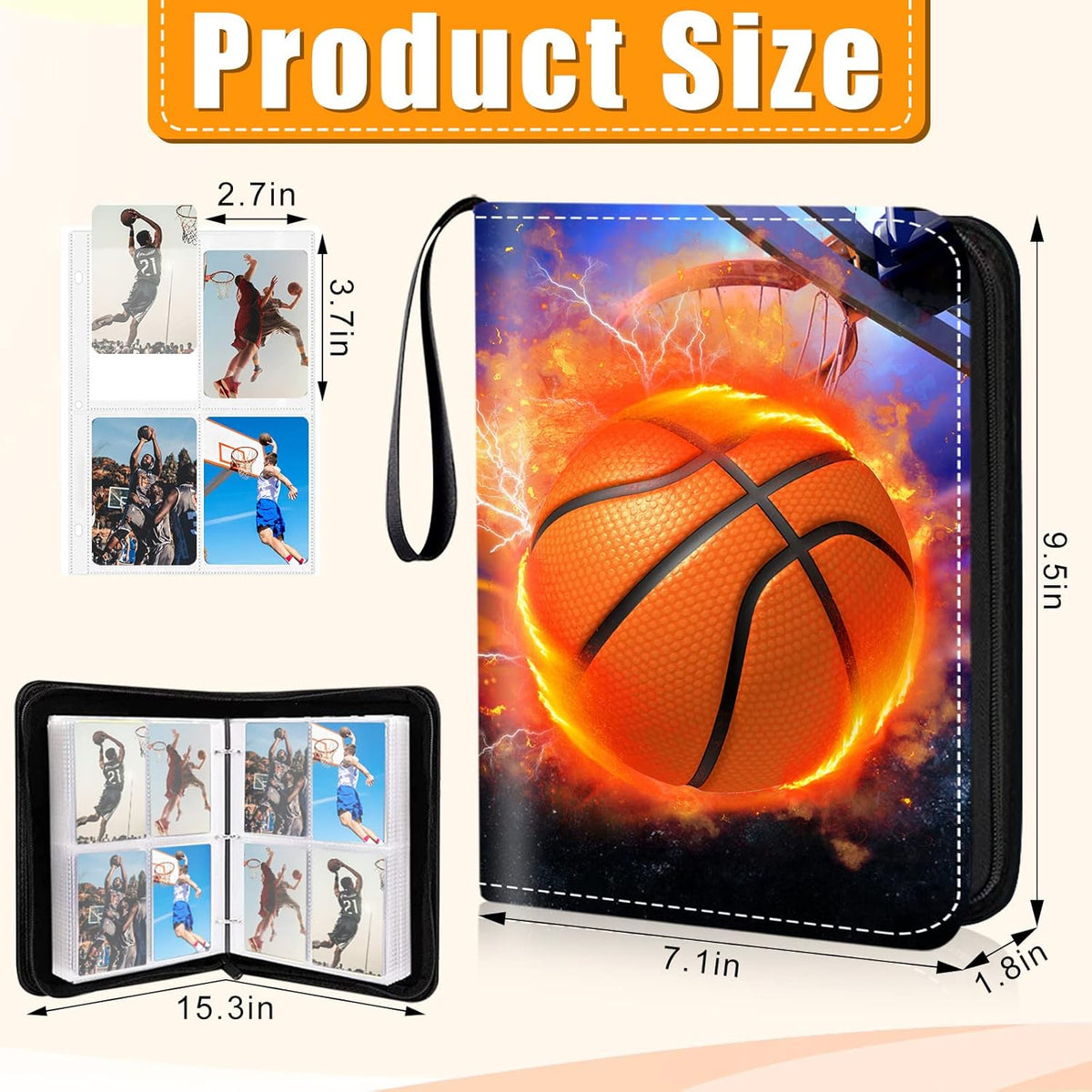 Skiennix Premium Basketball Card Binder - 4 Pocket Zippered Album | Water-Resistant, 400 Double-Sided Sleeves