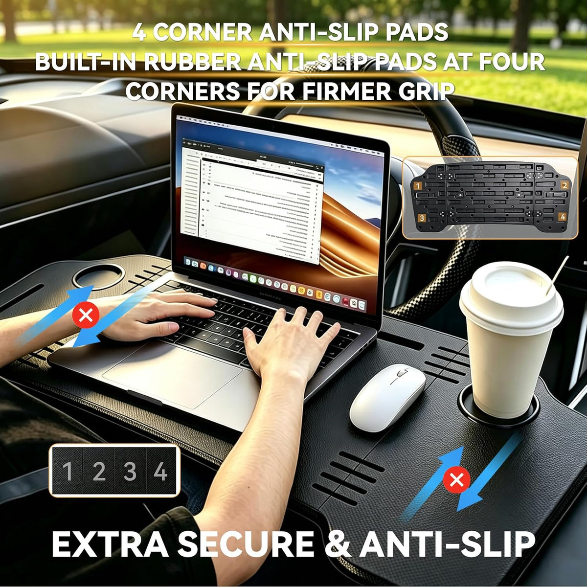 Foldable Car Table,Steering Wheel Desk for Laptop/Meal Tray Travel, 2-in-1