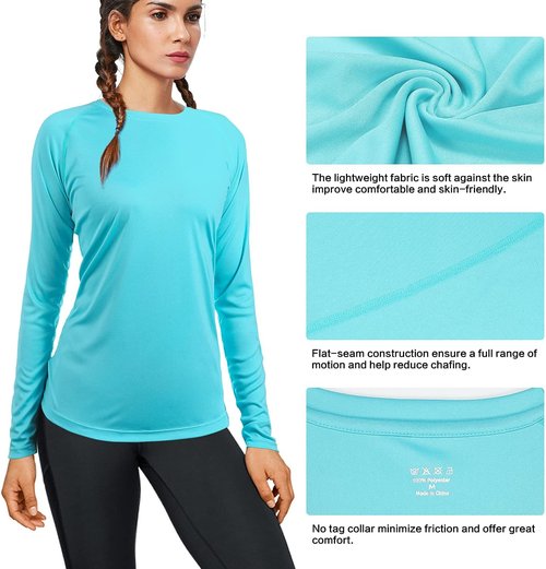 Isnowood Women's UPF 50+ Sun Protection Long Sleeve Swim Shirt - Athletic Rash Guard for Hiking & Running
