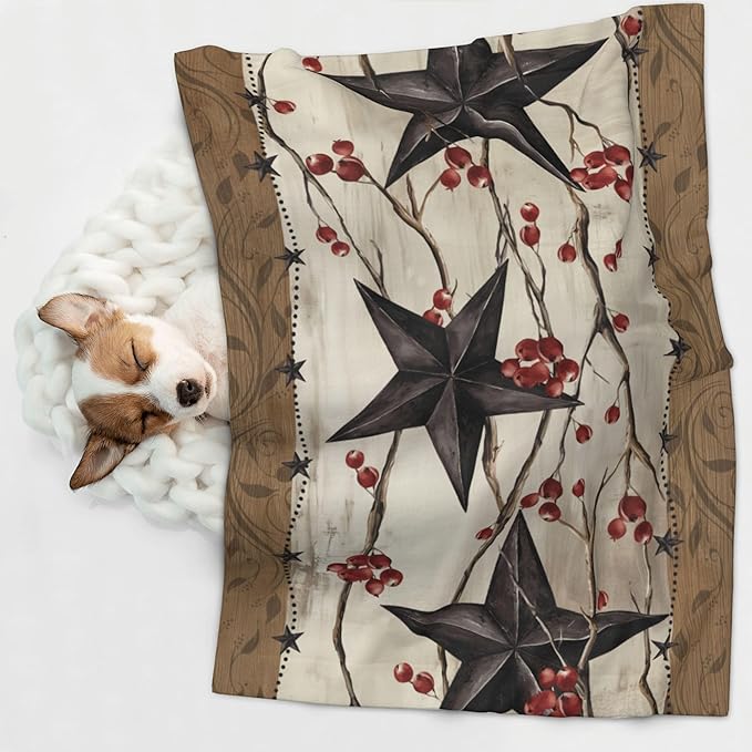 Western Throw Blanket - Rustic Star Blanket for Dog Cat Farmhouse Pet Blankets 23x16 for Couch Sofa Bed