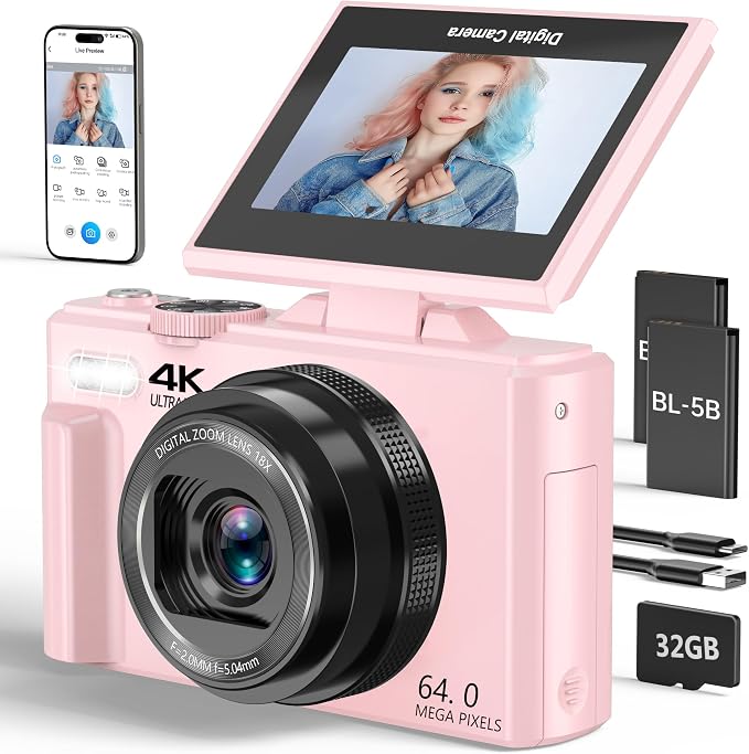 4K Digital Camera for Photography, 64MP Vlogging Camera for YouTube