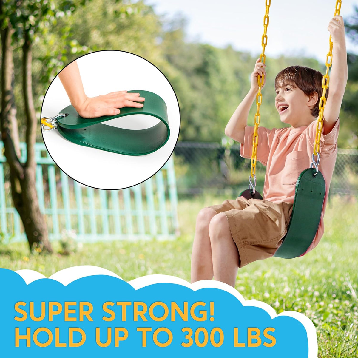 TURFEE Heavy Duty Swing Seat - Green Replacement with 66” Chain & Snap Hooks for Kids Outdoor Play
