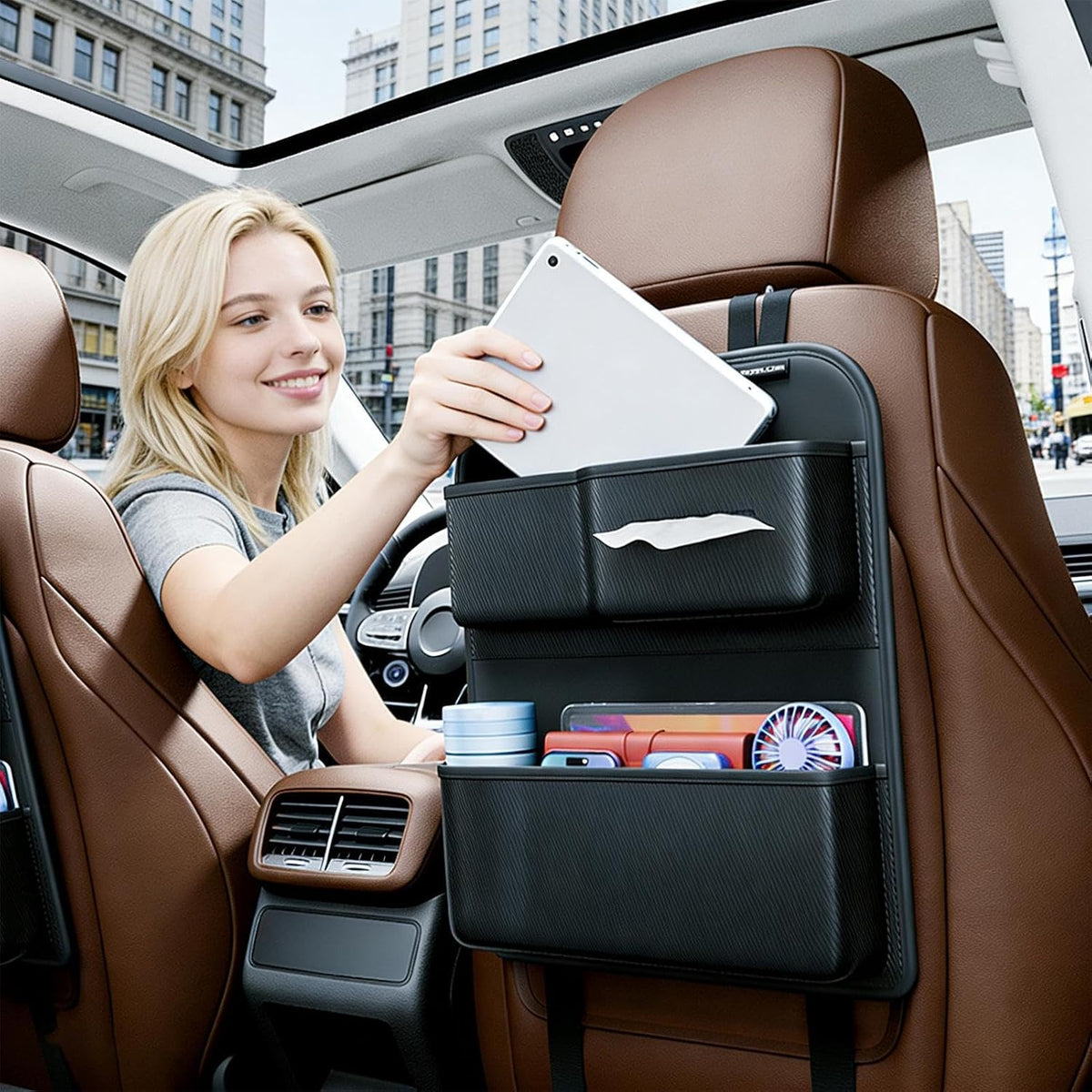 Backseat Car Organizer with Cup Holder Large Capacity Storage