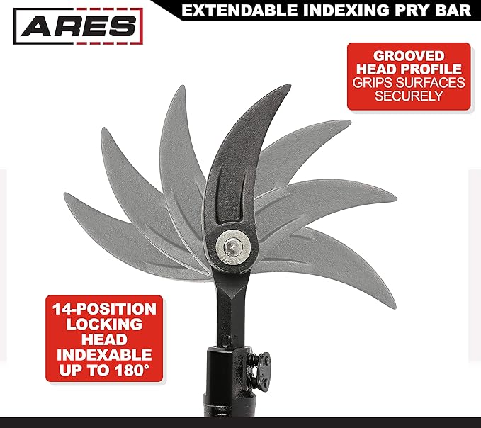 ARES 46004-29-Inch to 48-Inch Extendable Indexing Pry Bar - 14-Position Adjustable Angle Head - High Strength Chrome Vanadium Steel