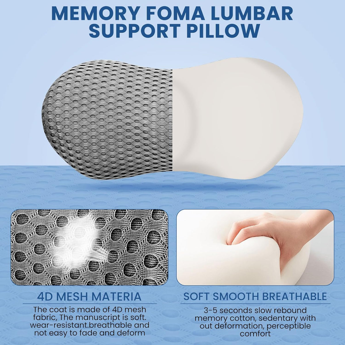 Ergonomic Pillow, Memory Foam Waist Pillow, Bed Pillow, Ergonomic Design That fits The Spine, reshape Your Comfortable Sitting Posture