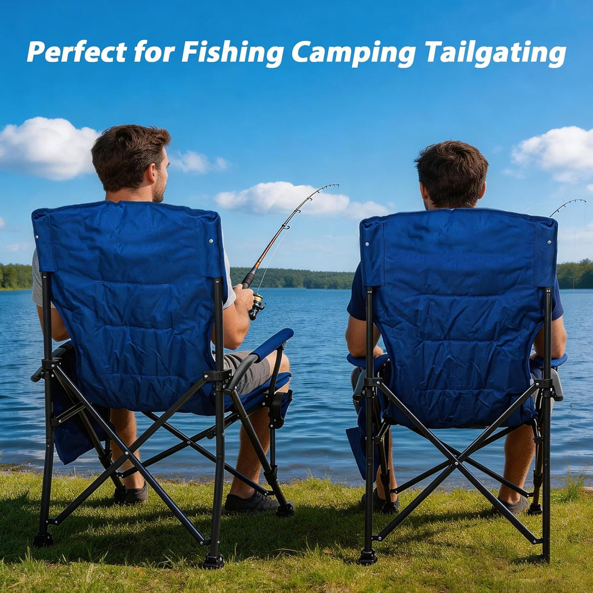 Romswi Heavy Duty Oversized Camping Chairs - 500 LBS Capacity | 2-Pack with Cup Holder & Side Pocket
