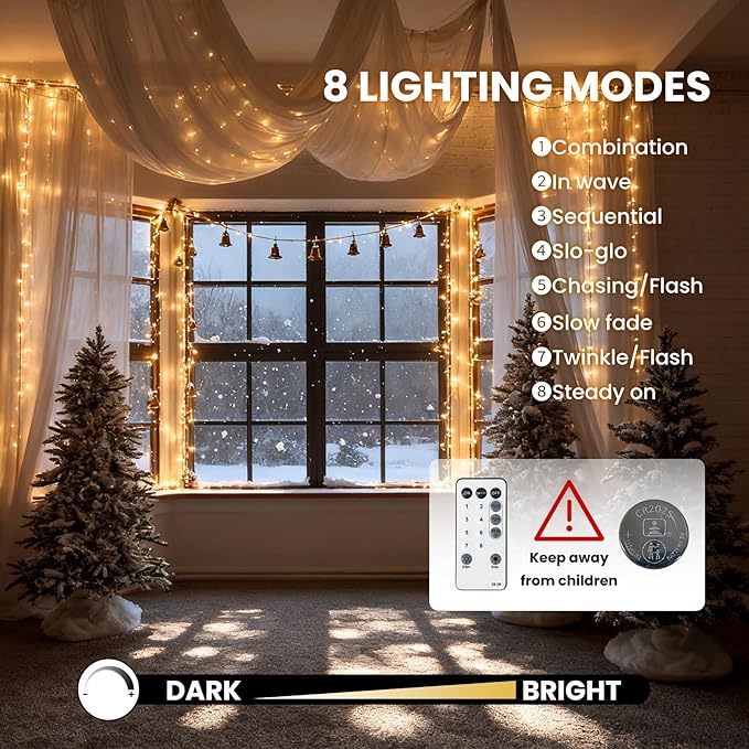 Dailyart Fairy Lights Plug in, 1000 Led Twinkle String Light with Remote 75Ft Waterproof 8 Modes Warm Cluster Lights with Timer for Bedroom Wreath Window Wedding Christmas Tree Decoration,Black Wire
