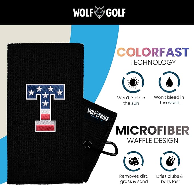 Wolf Golf Towels USA Monogrammed Personalized Golf Towel | Custom Golf Towels for Golf Bags for Men or Women