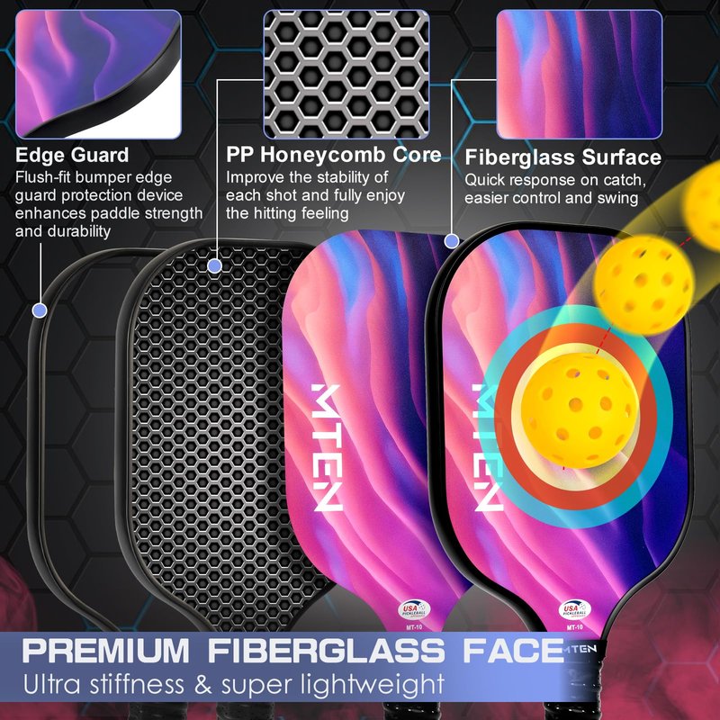 Pickleball Paddles, Pickleball Paddles Set of 4, USAPA Approved Fiberglass Set, 4 Paddles, 4 Outdoor Balls, 1 Bag, Pickleball