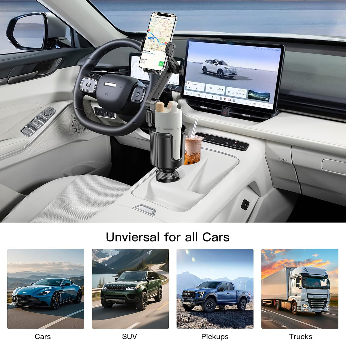 Cup Phone Mount for Car, Cup Phone Holder [2026 Upgraded] 20.5" Height Long Arm Phone Mount for Your Car/Truck/SUV Fit All 4.0-7.0in Smartphones iPhone, No Shake Design
