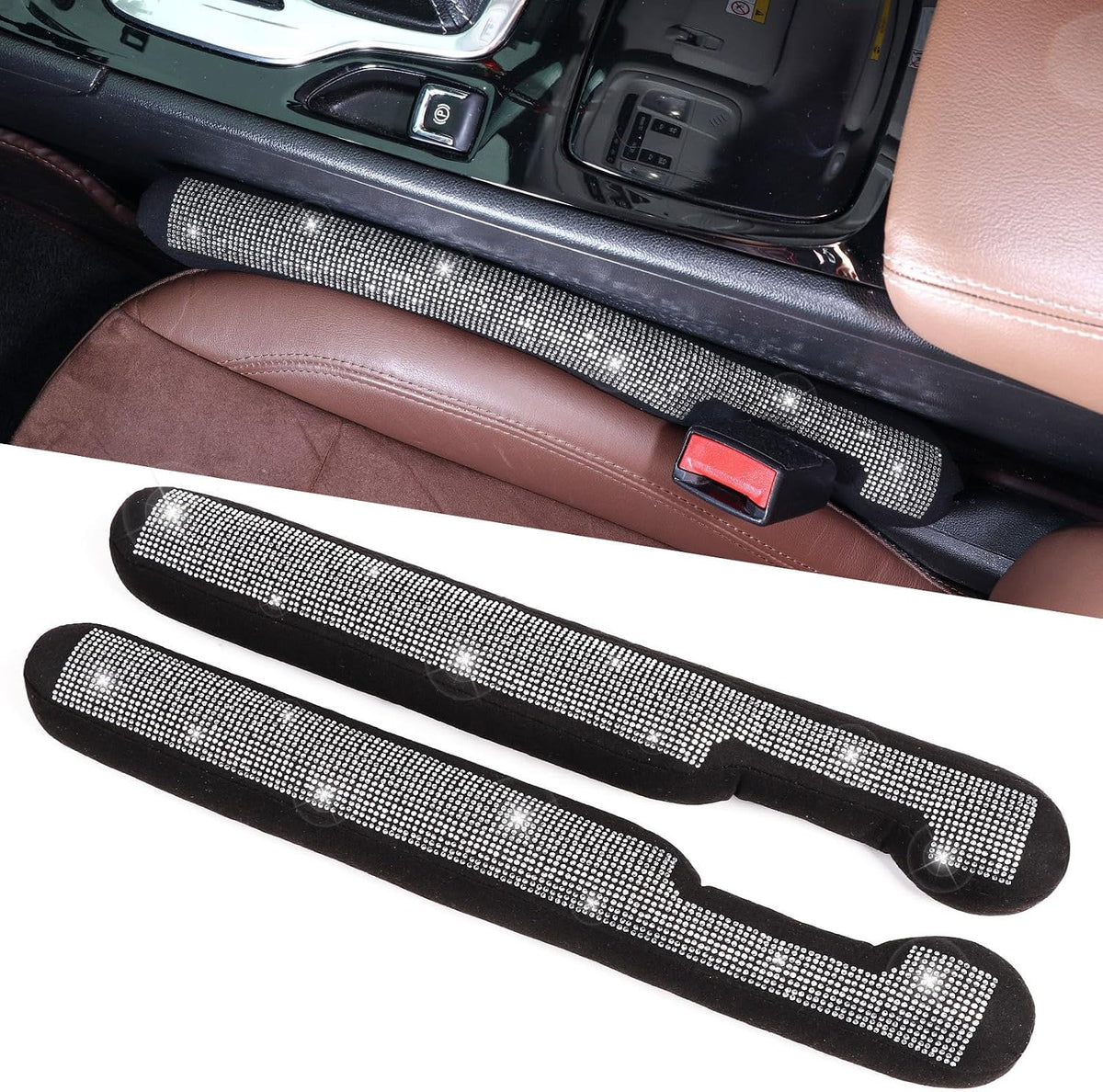 ToBeQueen Car Seat Gap Filler Red Bling Car Accessories for Women Universal Fit for Car Truck SUV, 2 Pack Handmade Crystal Rhinestone Diamond Bling Gap Filler(Red)