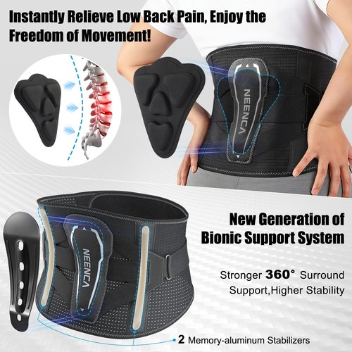 NEENCA Back Brace for Lower Back Pain with Bionic Support System, Adjustable Lumbar Support Belt for Women & Men with Lumbar Support 3D Pad, Breathable Mesh for Herniated Disc, Sciatica, Scoliosis...