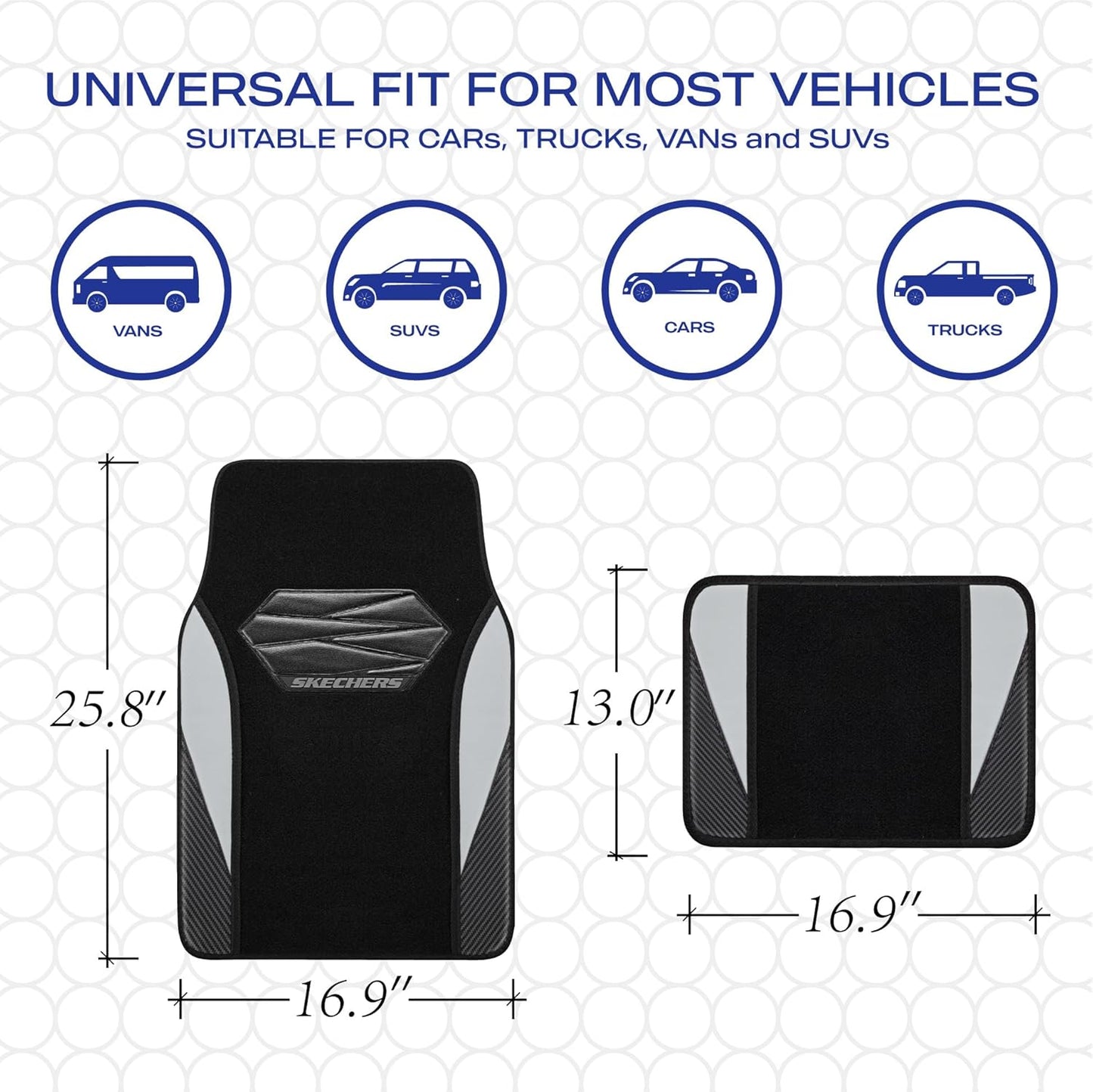 Skechers Car Floor Mats,Waterproof Universal Fit Car Mats,Faux Leather Car Floor Mats,Carbon Floor Mats for Cars with Anti-Slip Skechers Heel Pad Fit for SUV,Vans,Sedans,Trucks,Grey