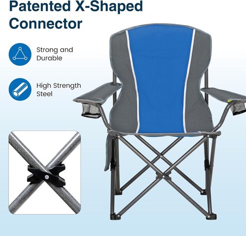 High Point Sports Portable Camping Chair - Heavy Duty Folding Chair with Cup Holder | Supports 350 LBS, Blue-Gray, 2 Pack
