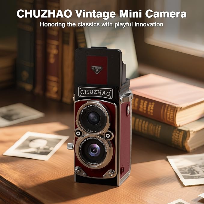 CHUZHAO Vintage Mini Digital Camera, Portable TLR Style Retro Point and Shoot