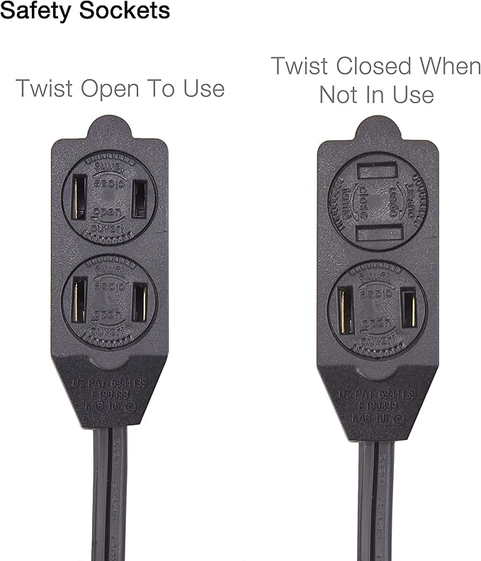 3 Outlet Extension Cord with Hand/Foot Switch and Light Indicator with Safety Twist-Lock, 16/2, Black, UL Listed