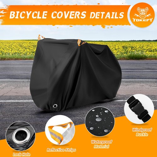 Bike Cover (Fits 1/2 Bikes), Outdoor Waterproof Bicycle Cover Rain & Sun Protection Dustproof Windproof Bicycle Accessories with Lock Hole Reflective Strips Suitable for Mountain Road E-Bikes (Black)