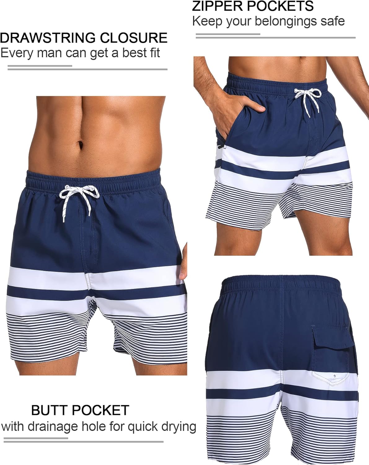 SILKWORLD Men's Swim Trunks - 2-in-1 Quick Dry Bathing Suit with Compression Liner & Zipper Pockets