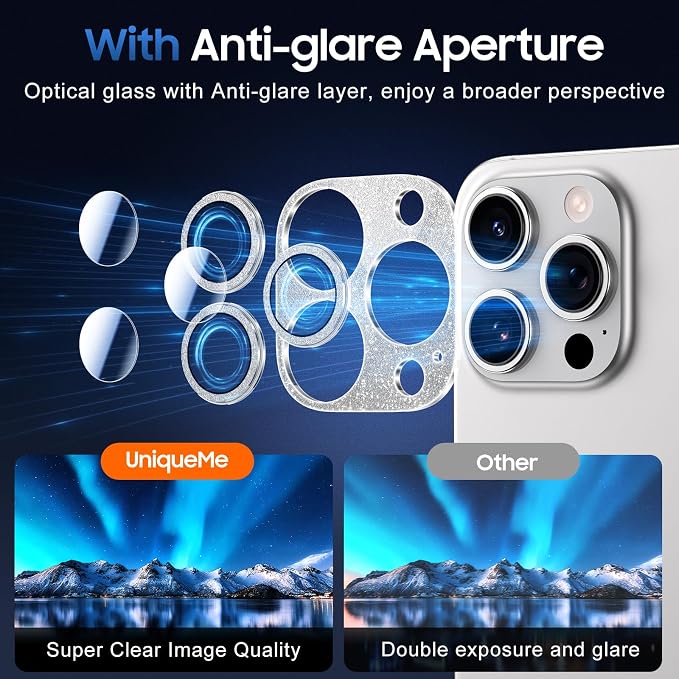UniqueMe for 3 Pack iPhone 15 Pro/iPhone 15 Pro Max Camera Lens Protector