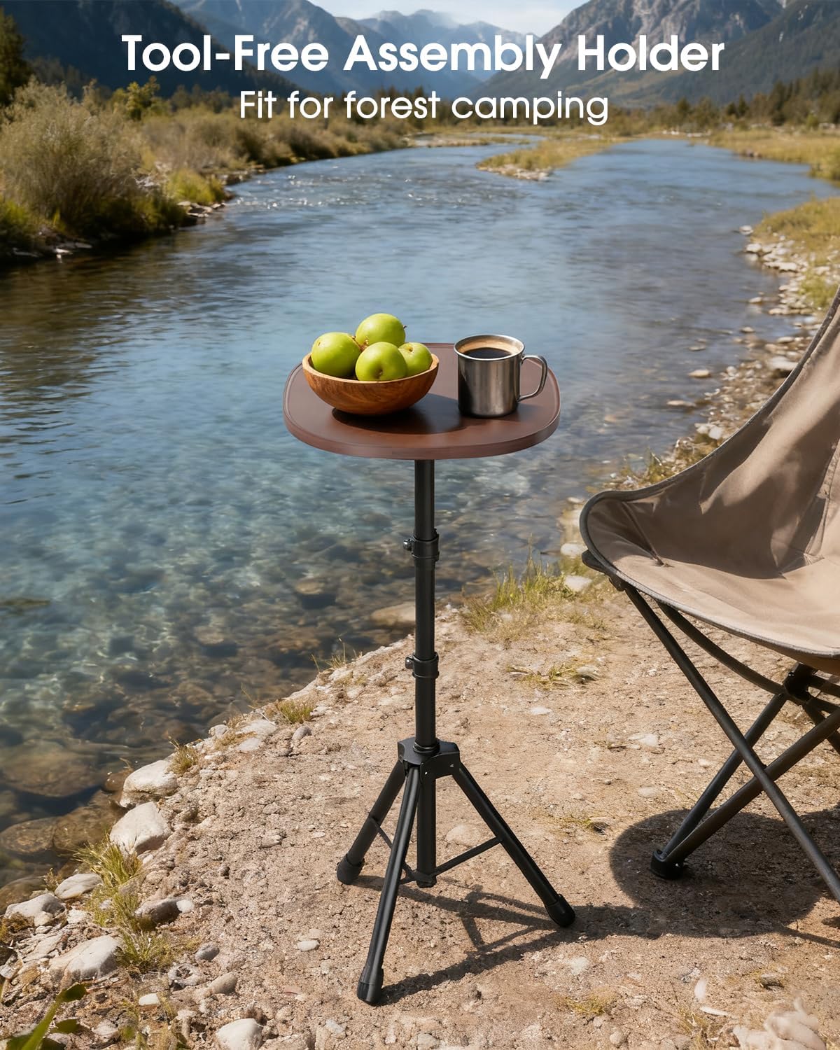 Car Tray Table & Car Laptop Desk - Height Adjustable 360° Swivel Tripod, Solid Wood Car Laptop Mount & Cup Holder Table-Steering Wheel Tray for Dining, Home, Outdoor Picnic, Hiking & Traveling (Oval)