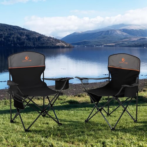High Point Sports Portable Camping Chair - Lightweight Folding Outdoor Chair | 350 lbs Capacity, Black, 2 Pack