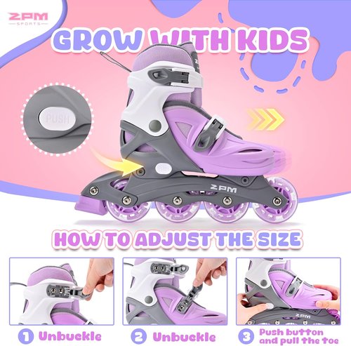 2PM SPORTS Inline Skates - Adjustable Light-Up Roller Skates for Kids Ages 4-12 | Perfect for Beginners