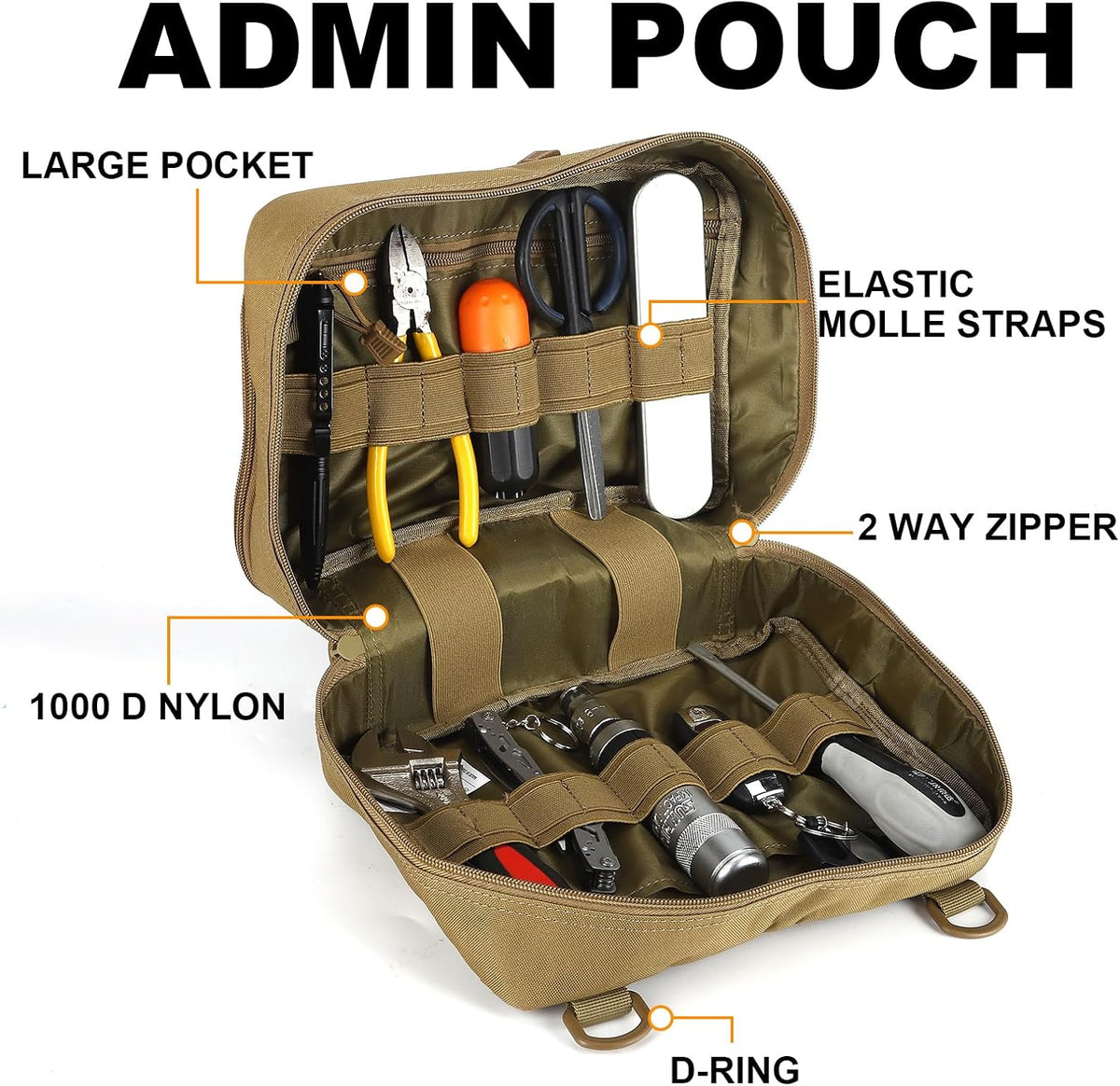 Skiennix Tactical Pouch - Large EDC Gear Organizer with MOLLE System & Expandable Medical Pocket