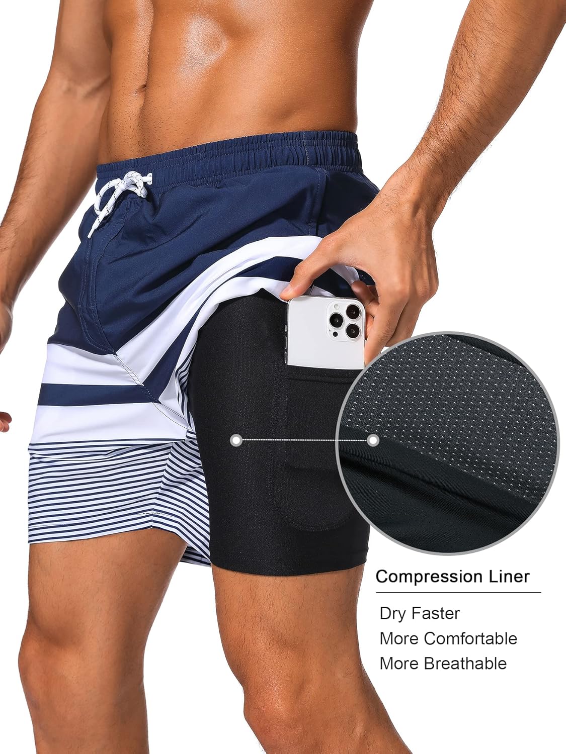 SILKWORLD Men's Swim Trunks - 2-in-1 Quick Dry Bathing Suit with Compression Liner & Zipper Pockets