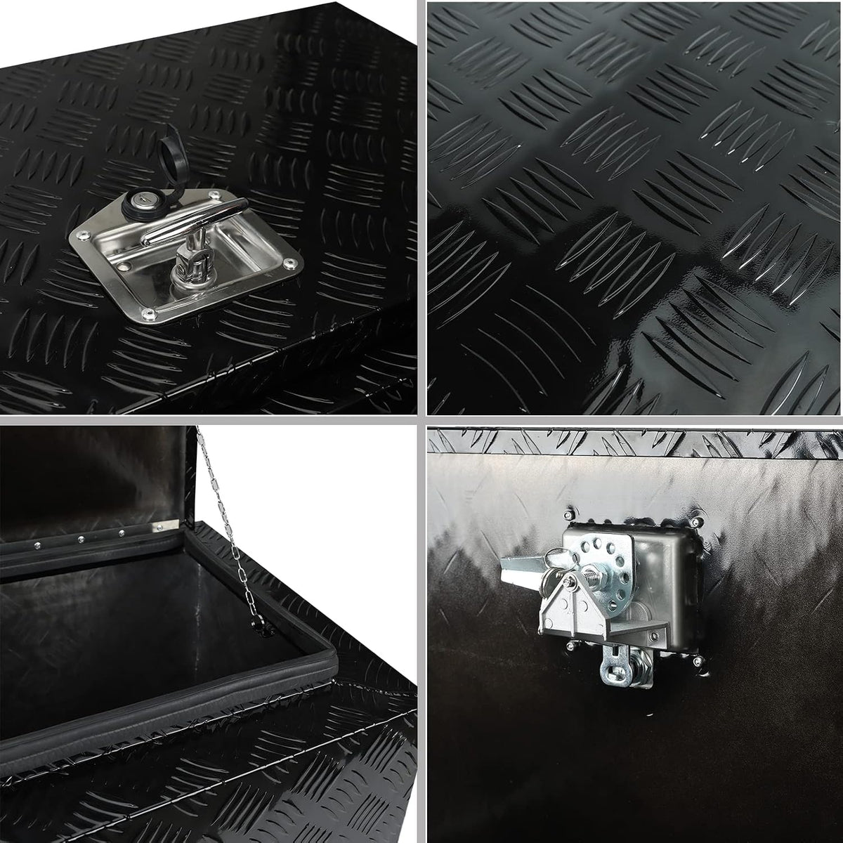 30"x17"x17.75" Black Aluminum Pickup Truck Bed Tool Box underbody Trailer Storage Box Flatbed Tool Box and Lock Keys