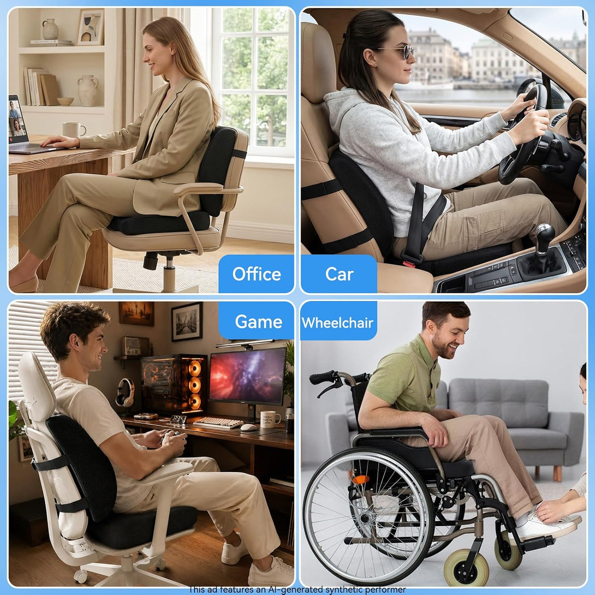 Car Seat Cushion,Memory Foam Office Chair Lumbar Support Pillow