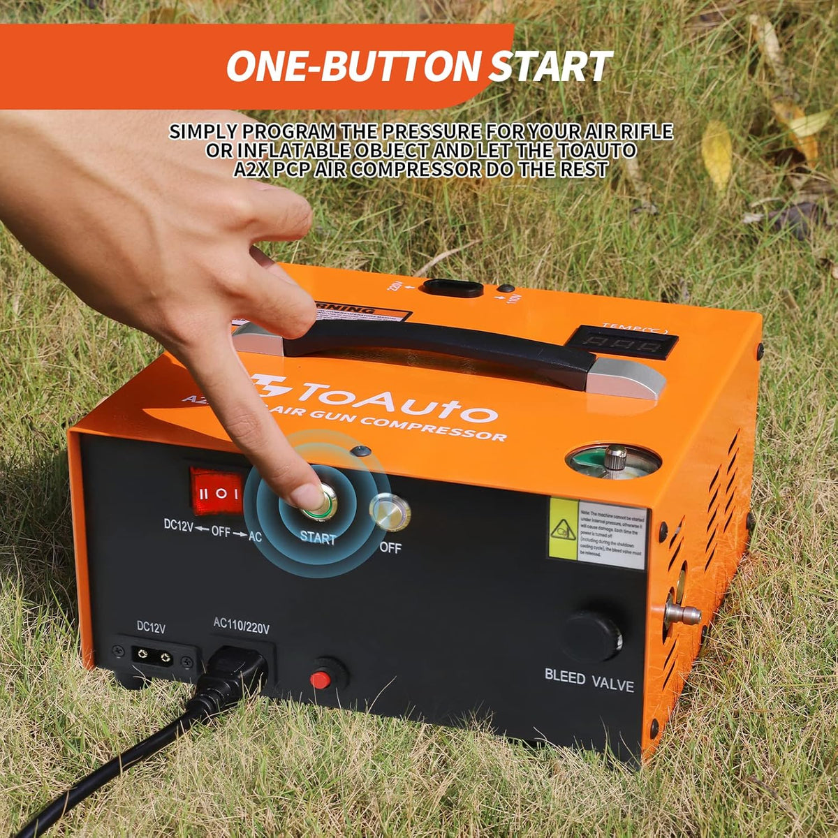 TOAUTO A2X PCP Air Compressor - Portable 4500Psi Auto-Stop Design for Paintball & Scuba Tanks