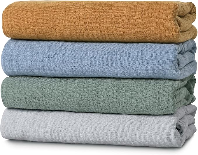 Muslin Swaddle Blankets for Baby Girls and Boys, 4 Pack Breathable and Skin-Friendly Newborn Receiving Blanket, 100% Cotton Swaddle Wrap, Essentials Infant Shower Items, Toddler Gift