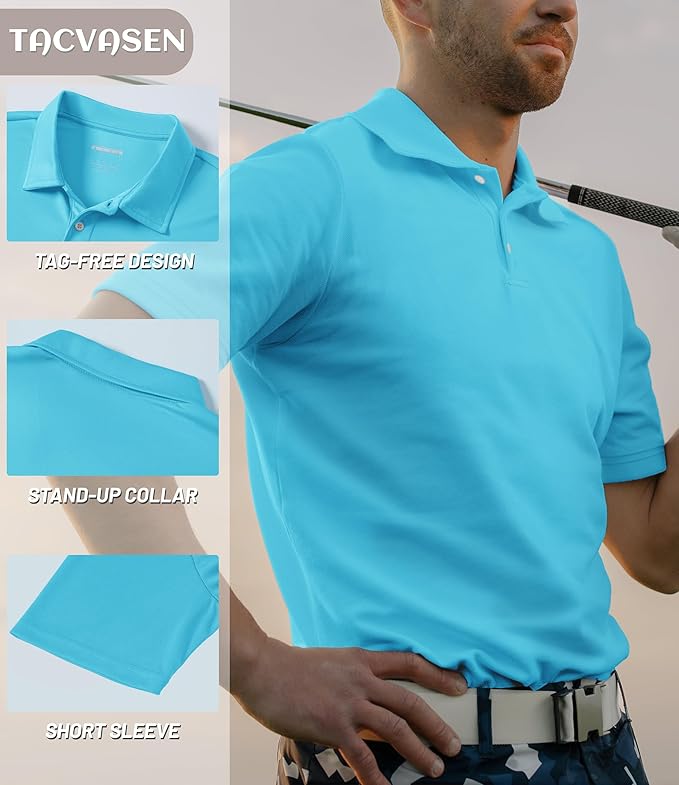 TACVASEN Mens Golf Shirt Dry Fit Mens Polo Shirts Short Sleeve Performance Golf Polos for Men with Collar Work Shirts