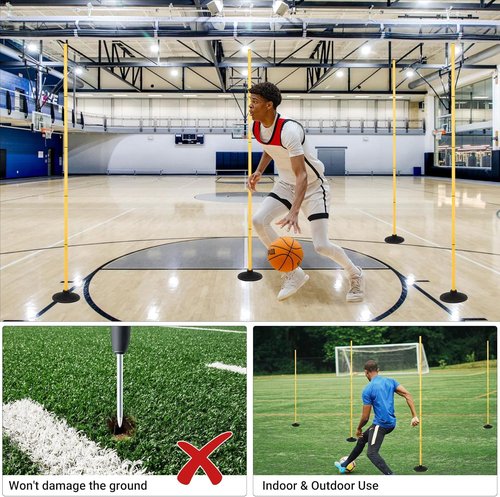 Neoaider 6 FT Agility Poles - Versatile Training Equipment for Soccer, Basketball, Football | 4/6/8/10 Pack with Rubber Bases