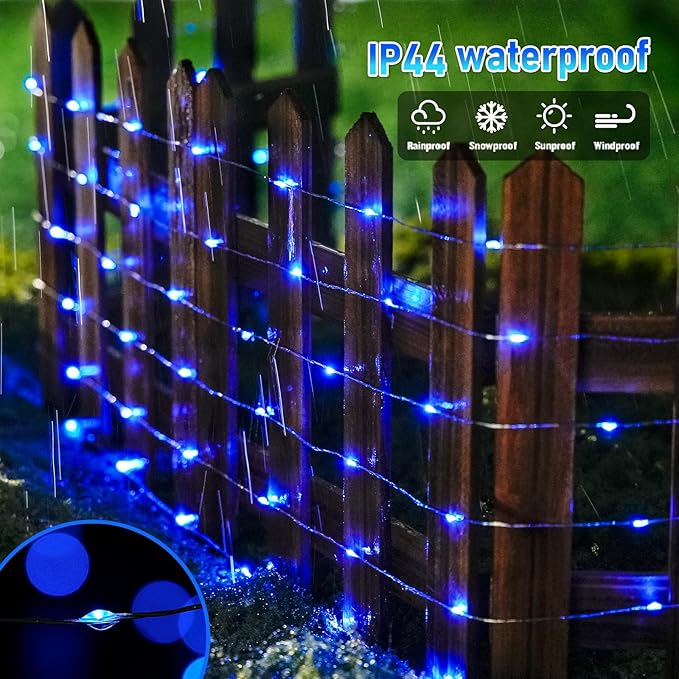 JMEXSUSS 8 Pack 50 LED Blue Fairy Lights Battery Operated, Twinkle Blue Christmas Lights Indoor Outdoor Decorations