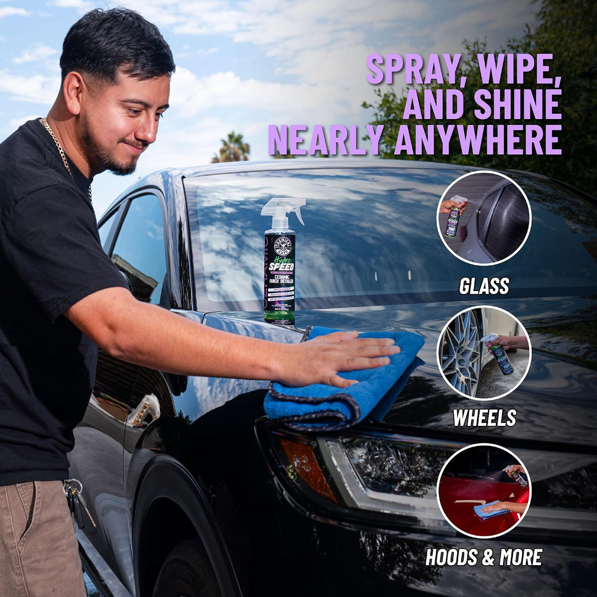Chemical Guys, HydroSpeed Ceramic Quick Detailer Spray, Slick Gloss, 16 oz | Ceramic polymers boost gloss, slickness and water beading, tops up coatings and wax on paint, glass and wheels