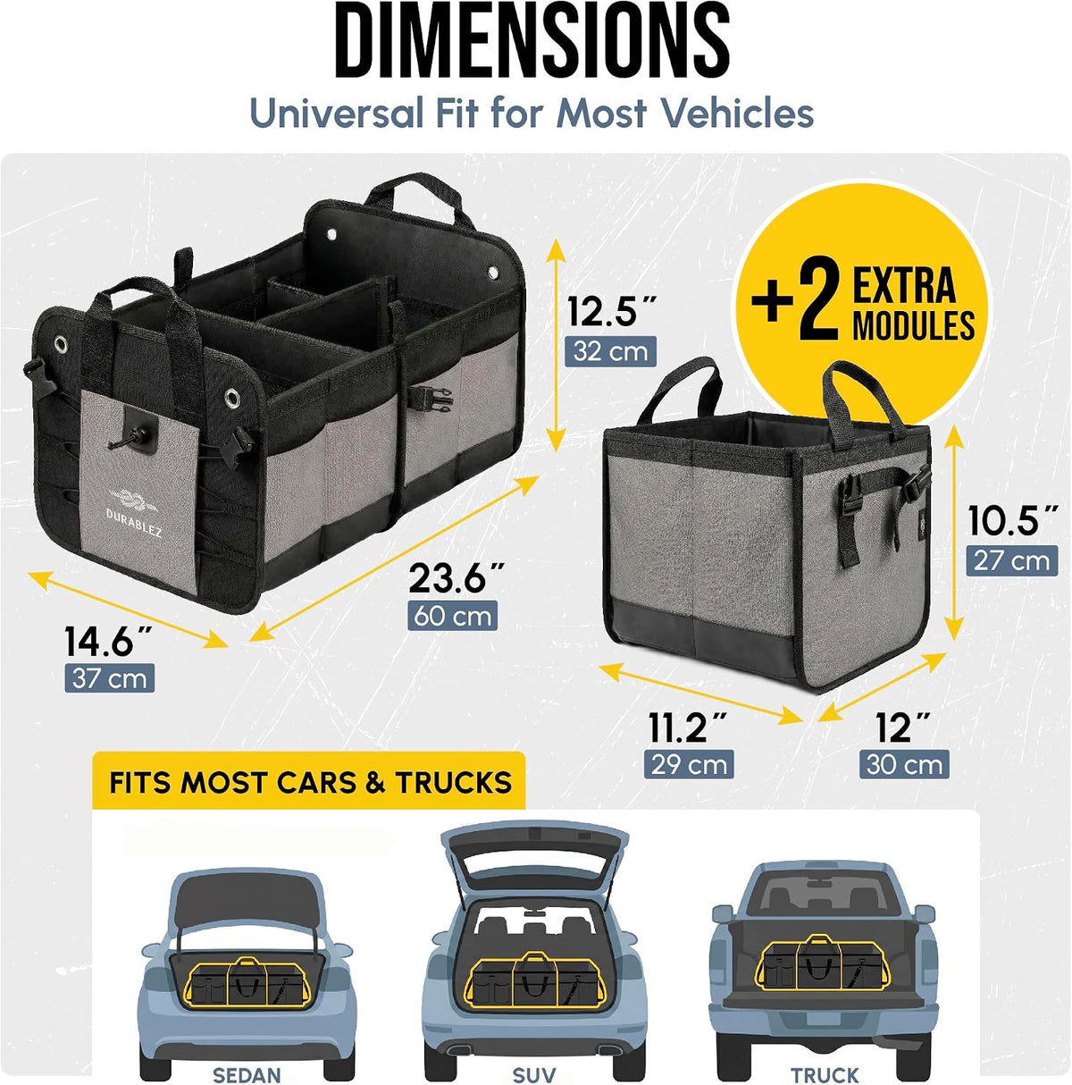 Modular 5-Section Heavy Duty Trunk Organizer, Gray