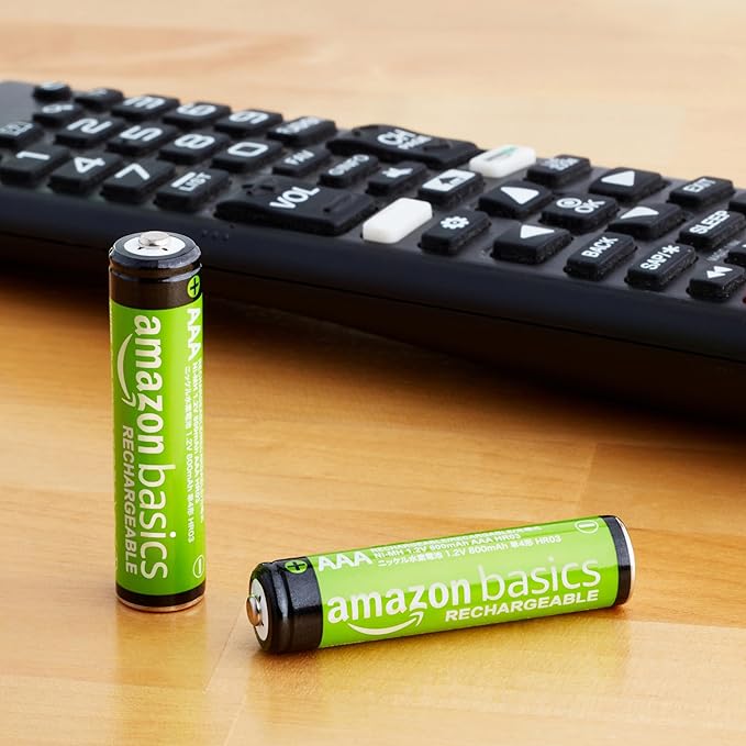 Amazon Basics 24-Pack Rechargeable AAA NiMH Batteries, 800 mAh, Low