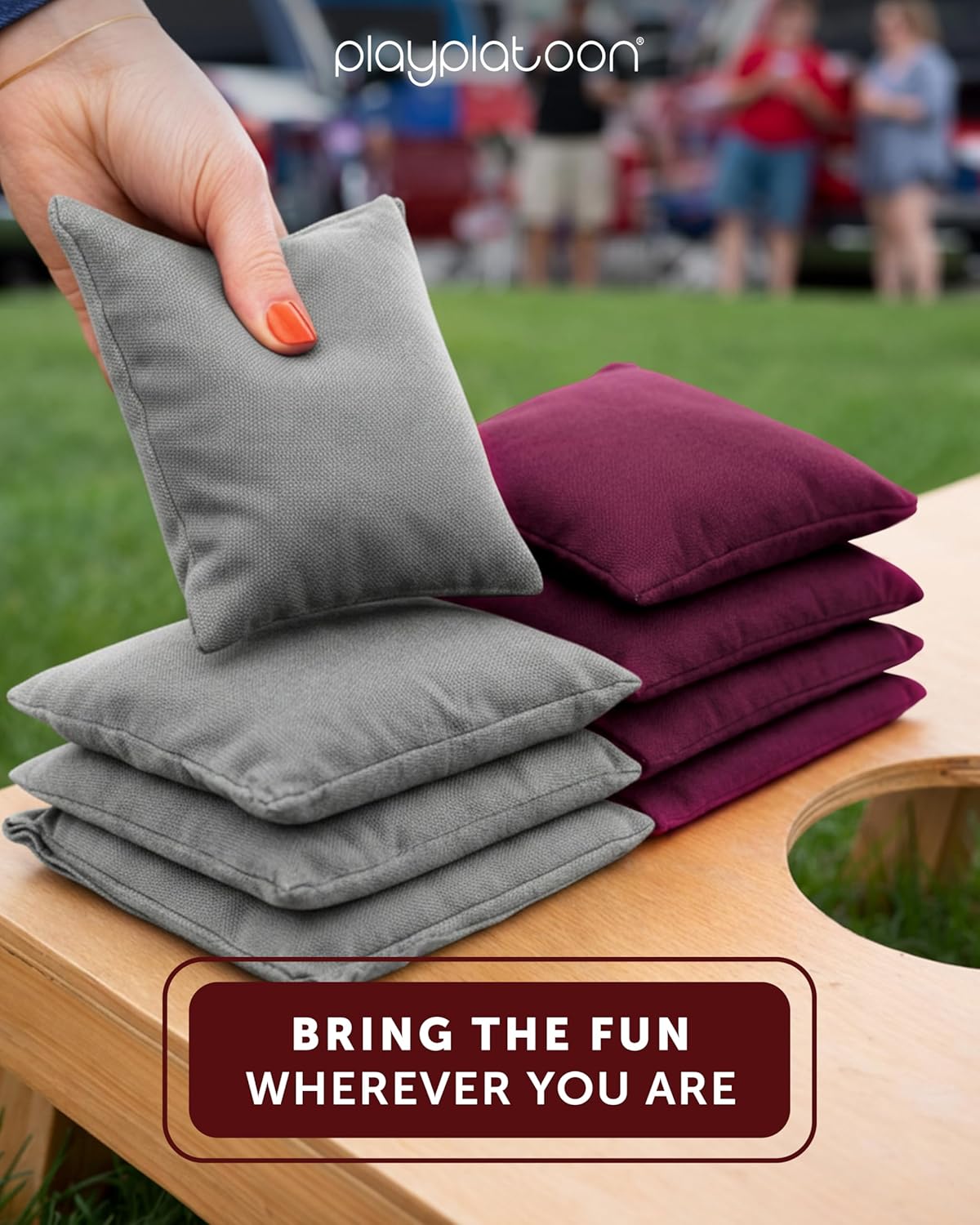 Play Platoon Cornhole Bags - Weather Resistant Set of 8 | Official Size & Weight Tossing Bags with Tote