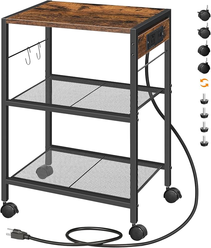 HOOBRO Industrial Printer Stand, 3-Tier Mobile Printer Table, Rolling Cart
