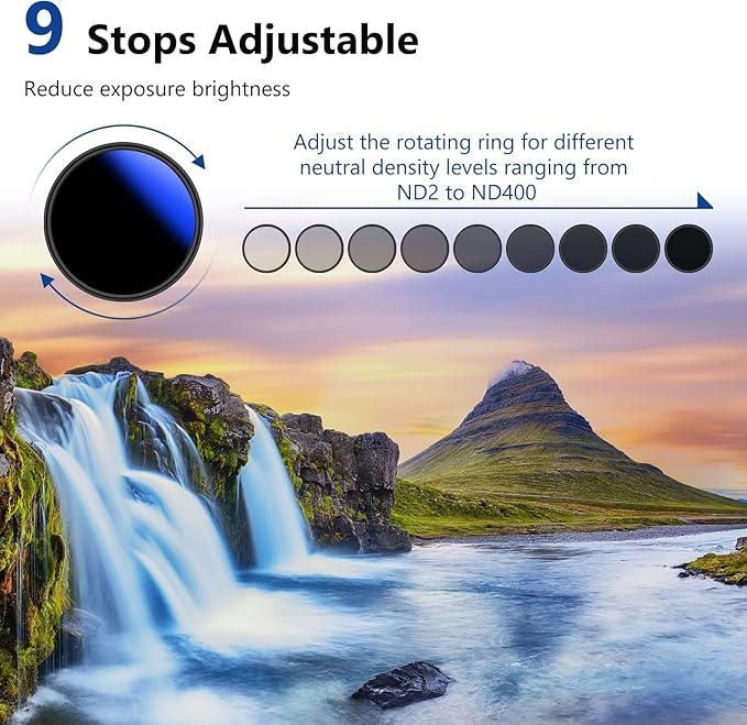 NEEWER 82mm Variable ND Filter ND2-ND400, Neutral Density Filter, Water and