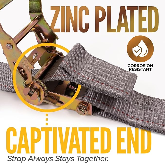 US Cargo Control Double-Fitted E Track Straps 2" x 16' (10 Pack), 4,400 LBS Break Strength, Gray Heavy Duty E Track Ratchet Straps with 3 Spring E-Fittings, Versatile 2-in-1 Logistic Tiedowns