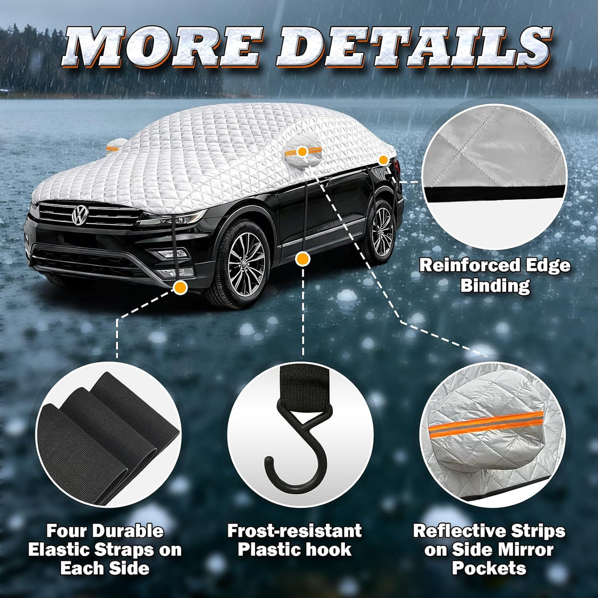 Hail Protector Car Cover, Multi-Layer Cotton Padded Half Car Cover, Thickened Top Protection for Hail, Snow & Impact, Fits Sedan L