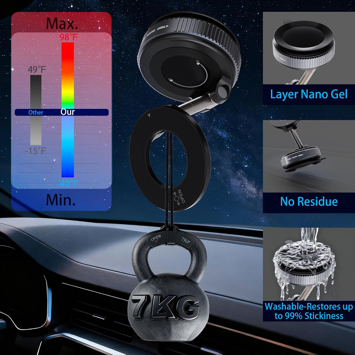 2026 Upgraded Vacuum Magnetic Car Phone Holder 360° Reinforced 96LBS Ultra Suction Cup Phone Mount for MagSafe Cell Phone Holders for Your Car/Gym/Mirror Mount for iPhone & Android