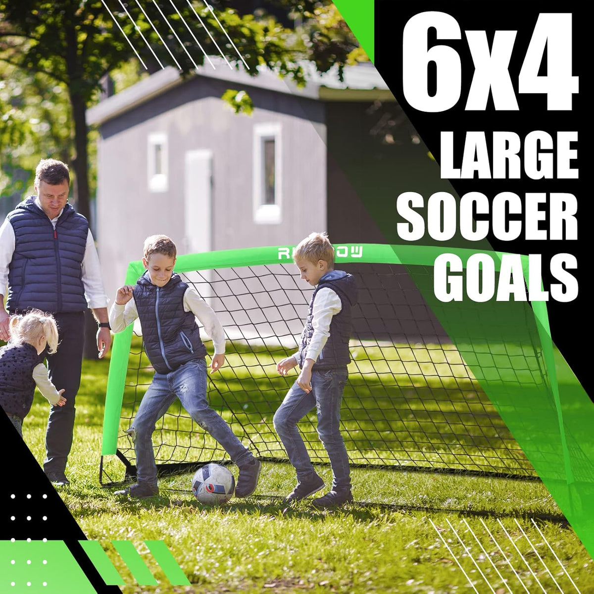 RUNBOW Kids Soccer Goal - 6x4 FT Portable Folding Net with Carry Bag for Backyard & Indoor Training